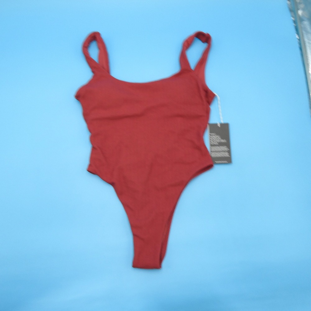 Vitamin A Swimsuit Women Small One Piece Red Ribbed Recycled Nylon